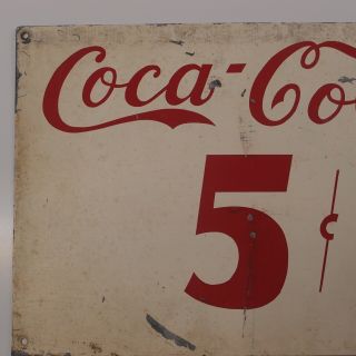 COCA COLA 5 CENT SIGN Vintage 40s Metal Tin 14”x10” Rare Coke 2