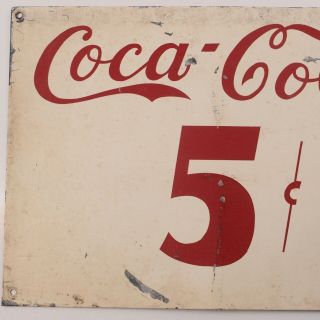 COCA COLA 5 CENT SIGN Vintage 40s Metal Tin 14”x10” Rare Coke 3