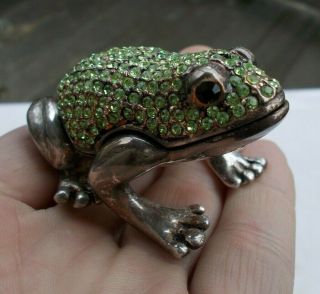 Rare Vintage 2.  25 " Frog Toad Form Rhinestone Trinket Box Lift Top Magnetic Look