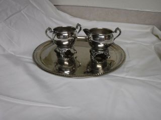 Vintage Silver Plate Footed Creamer And Sugar Bowl With Ornate Handles