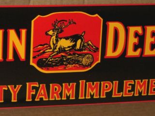 JOHN DEER Quality Farm Implements RARE SIZE Deere Stepping Over Tree BLACK Sign 2