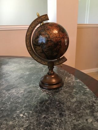 Vintage Wooden Old World Globe Desk Top Italy 9” Tall
