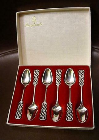 Set Of 6 David Andersen Norway 830 Silver Ring Arch Demitasse Spoons In Case