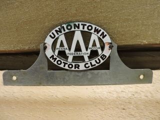 Antique Uniontown,  Pa.  Motor Club Porcelain License Plate Topper Sign,  (l)