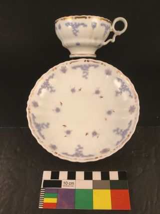 Antique Staffordshire Sprigware Chelsea Sprig Grape Tea Cup & Saucer Porcelain