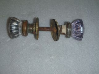 Vintage 12 Point Glass Door Knob Set With Spindle And Brass Covers