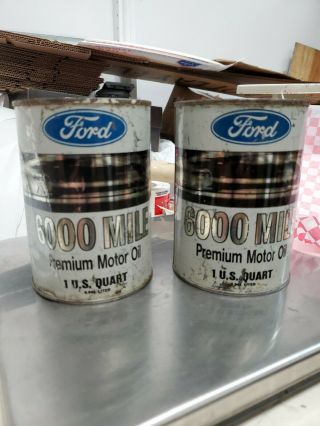 Vintage 2 Quart Ford 6000 Mile Premium Motor Oil Can Full This One Rare