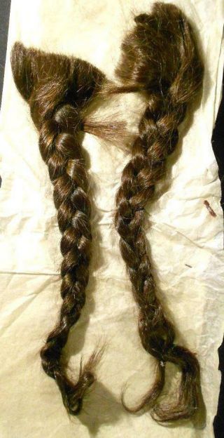 2 Vintage Auburn Brown Human Hair 12 " Braids,  4 Doll Wigs,  Extensions,  Repair,  Etc.