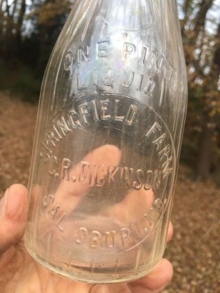 Rare Pint Milk Bottle Springfield Farm Dairy C R Dickerson Salisbury Md Maryland