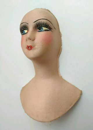 Vintage 1920s Boudoir Doll Head Smoking Lips Big Eyes French? Cloth Mask Face