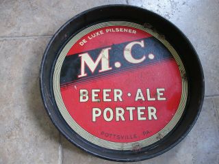 Vintage M.  C.  Beer Pottsville,  Pa.  Metal 12 " Round Tray Rare