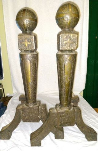 Vintage Fireplace Andirons Arts And Crafts Bungalow Cottage Log Holders