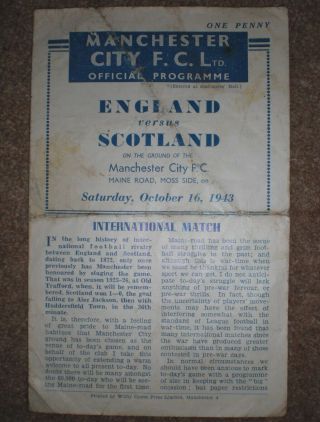 England V Scotland 1943 Rare Wartime Football Programme Memorabilia At Man City