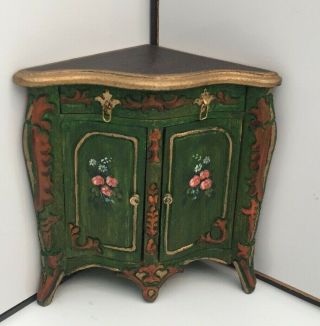 Rare Christoper Whitford Artisan Signed Hand Painted Corner Cabinet Dollhouse