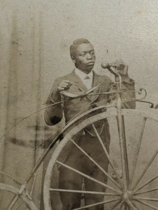 London Black Man With High Wheel Bicycle Cdv Photo Antique 4 " X2.  5 " Total Size