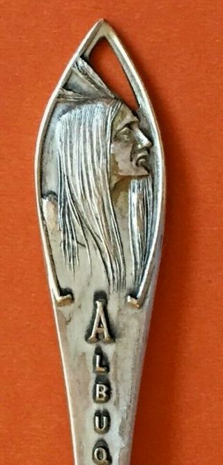 Proud Indian Chief Albuquerque Mexico Sterling Silver Souvenir Spoon