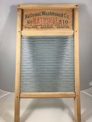 Antique National 510 Laundry Washboard Ribbed Glass Chicago Saginaw Memphis 24 "