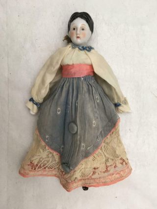 Vintage Small 7.  5 " China / Porcelain Head Doll W Antique Dress