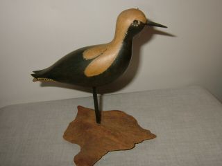 Vintage/antique Hand Carved Wood Shore Bird Mounted In Driftwood,  Folk Art,  8 "