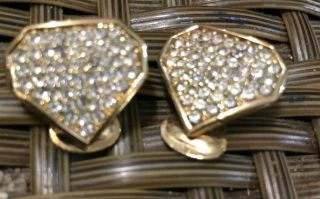 Rare Vtg Christian Dior Sparkling Rhinestone Crystal Clip On Earrings Signed