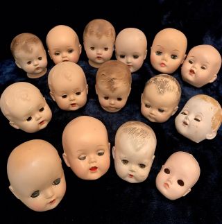 15 Vintage Creepy Baby Doll Heads Halloween Craft Open/close Eyes 4 - 5”