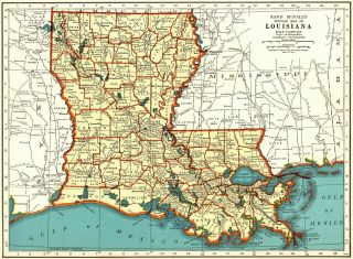 1943 Antique Map Of Louisiana Vintage Louisiana State Map Gift Wall Art 7210