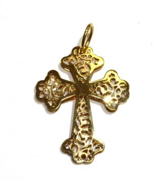 14k Yellow Gold Religious Cross Pendant Charm.  7g Estate Vintage Antique