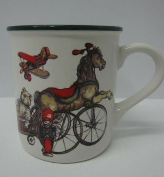 Christmas 1992 Mug Potpourri Press Horse Wagon Wheels Antique Toys Cup Vintage