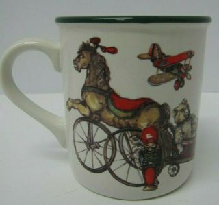 Christmas 1992 Mug Potpourri Press Horse Wagon Wheels Antique Toys Cup Vintage 2