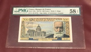 Bank Of France French 500 Franc 1954 Pmg 58 About Unc Victor Hugo Pick 133a Rare