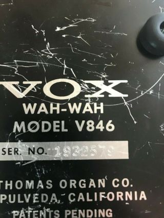 RARE VINTAGE VOX V846 WAH EFFECTS PEDAL SEPULVEDA CA TDK INDUCTOR 3