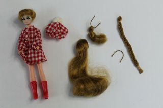 Vintage Retro Topper Dawn Small Doll With Extra Hair Red Outfit 11a Brown Hair