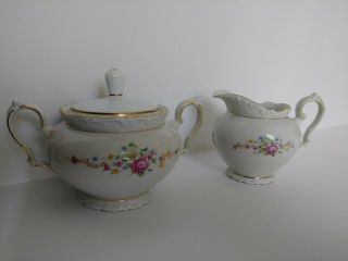 Vintage Porcelain Creamer And Covered Sugar Bowl Set - - Antique Design