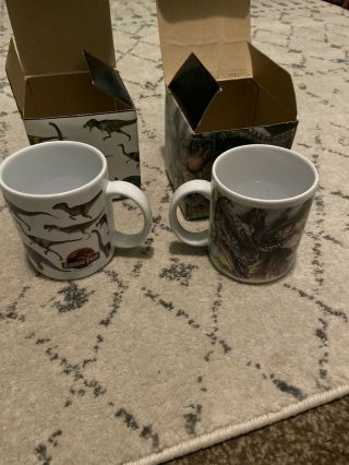 Two Rare Vintage 1992 Jurassic Park Dinosaur Coffee Mugs Cups By Dakin W/boxes