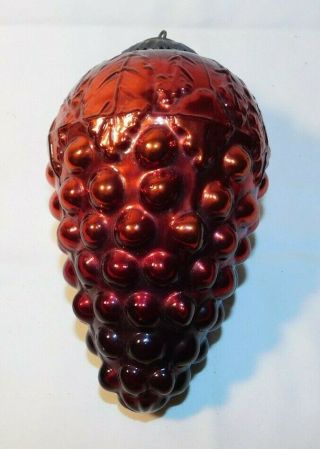 Rare German Kugel Red Grape Cluster Christmas Ornament Mercury Glass 7 Inches