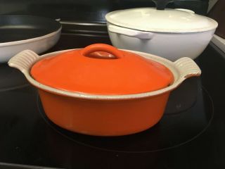 Vintage Rare Orange Le Creuset Enameled Oval 1 Qt Dutch Oven - 18