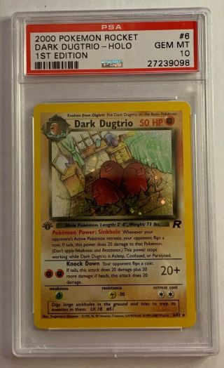 Psa 10 1st Edition Dark Dugtrio 6/82 Team Rocket Pokemon Card Short 1d