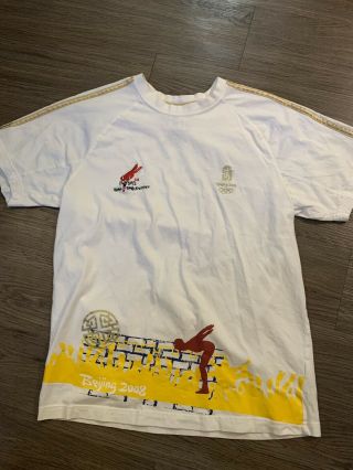 Mens Adidas 2008 Beijing Olympics Family T - Shirt White/gold Stripe Sz Large Rare