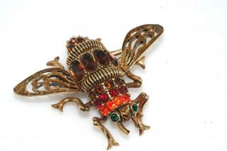 Joan Rivers Large Queen Bee Pin Brooch Crystal Antique Gold Tone