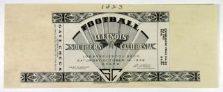 Ca.  Proof Football Ticket 1939 Illinois Vs Usc At La Coliseum Jeffries Bnc Rare