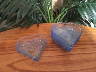 Rare Vintage Set Of 4 Tiara Sandwich Blue Glass Heart Ashtray Trinket Nut Dish