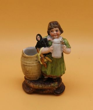 Antique German Munich Child Figure Character With Beer Stein In Her Hand Cat Old
