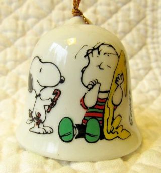Vintage Peanuts Christmas Bell Ornament Linus & Snoopy Miniature 1.  5 " Rare