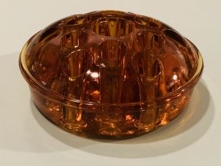 Antique 30’s - 40’s Hand - Blown Amber 13 Hole Flower Frog