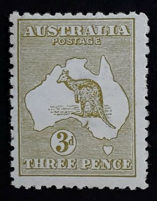 Rare 1913 Australia 3d Olive Green Kangaroo Stamp 1st Wmk Die 2 Vlh