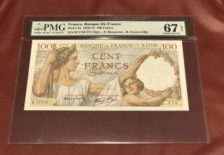Bank Of France Ine 100 Francs 1941 Pmg 67 Gem Unc Pick 94 Ceres Mercury Rare