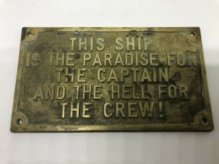 Old Brass Sign Plaque Passenger Liner Cruise Ship Navy - 5 7/16 " X 3 1/16 "