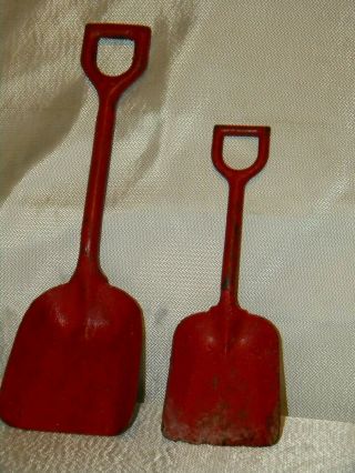 Vintage Child Shovel Set Of 2 Red Primitive Mini Shovels All Metal As - Is