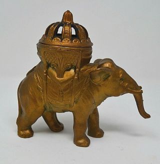 Antique French Vantines Art Deco Elephant Incense Burner 1920s All Gold
