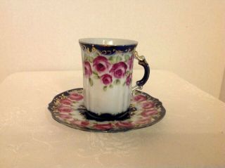 Antique Vintage Nippon Hand Painted Demitasse/chocolate Cup And Saucer,  Unmarked
